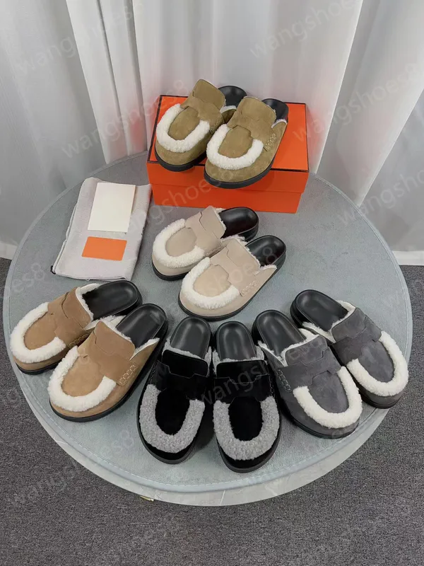 Hombres Mujeres Go Mule zapatillas diseñador de lujo Primavera Otoño Estilo Clásico Felpa Medio Tuo Baotou Zapatillas al aire li