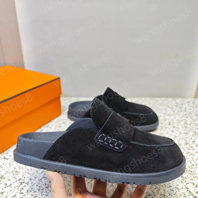 Hombres Mujeres Go Mule zapatillas diseñador de lujo Primavera Otoño Estilo Clásico Felpa Medio Tuo Baotou Zapatillas al aire li