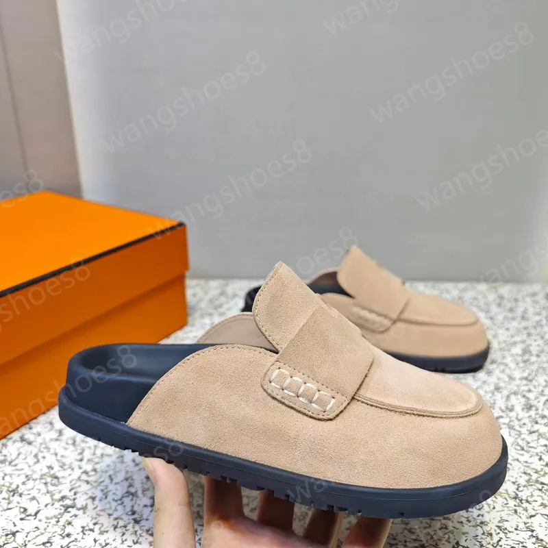 Hombres Mujeres Go Mule zapatillas diseñador de lujo Primavera Otoño Estilo Clásico Felpa Medio Tuo Baotou Zapatillas al aire li