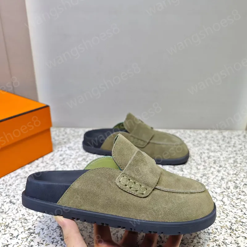Hombres Mujeres Go Mule zapatillas diseñador de lujo Primavera Otoño Estilo Clásico Felpa Medio Tuo Baotou Zapatillas al aire li