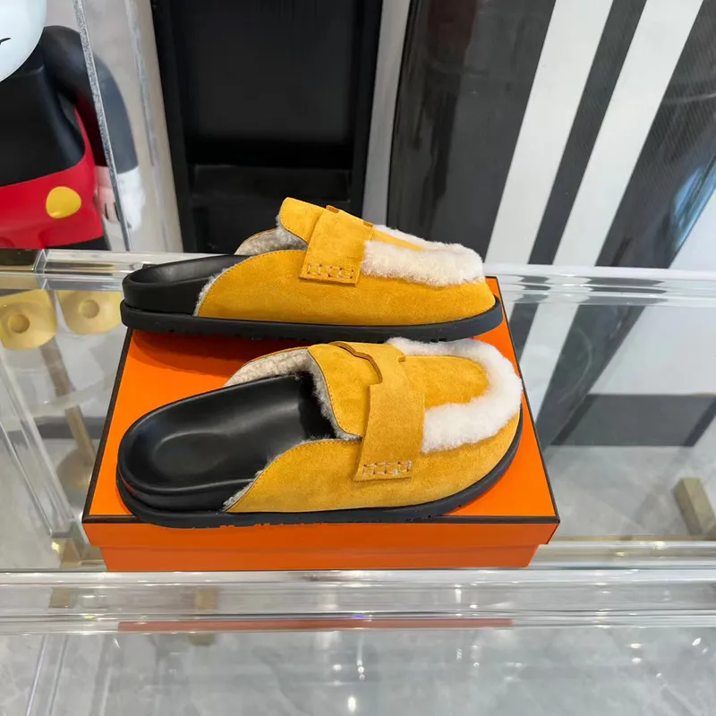 Hombres Mujeres Go Mule zapatillas diseñador de lujo Primavera Otoño Estilo Clásico Felpa Medio Tuo Baotou Zapatillas al aire li