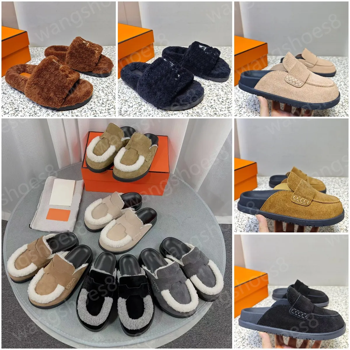 Hombres Mujeres Go Mule zapatillas diseñador de lujo Primavera Otoño Estilo Clásico Felpa Medio Tuo Baotou Zapatillas al aire li