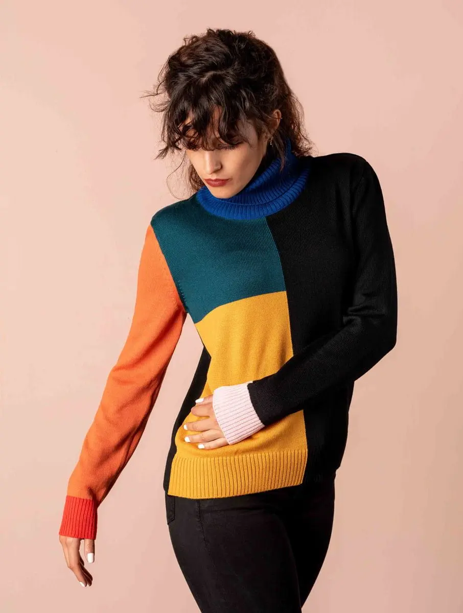 Jersey cuello alto de colores 100% lana merino