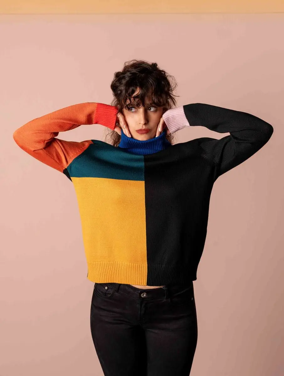 Jersey cuello alto de colores 100% lana merino