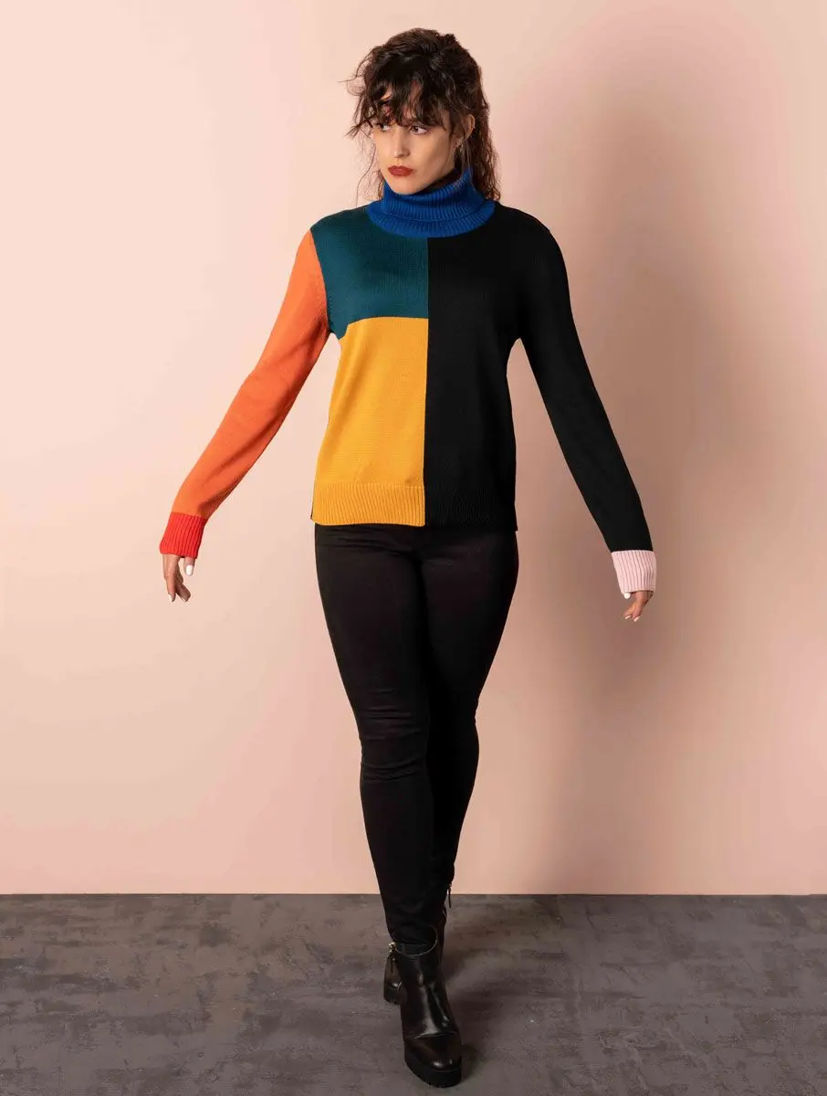 Jersey cuello alto de colores 100% lana merino