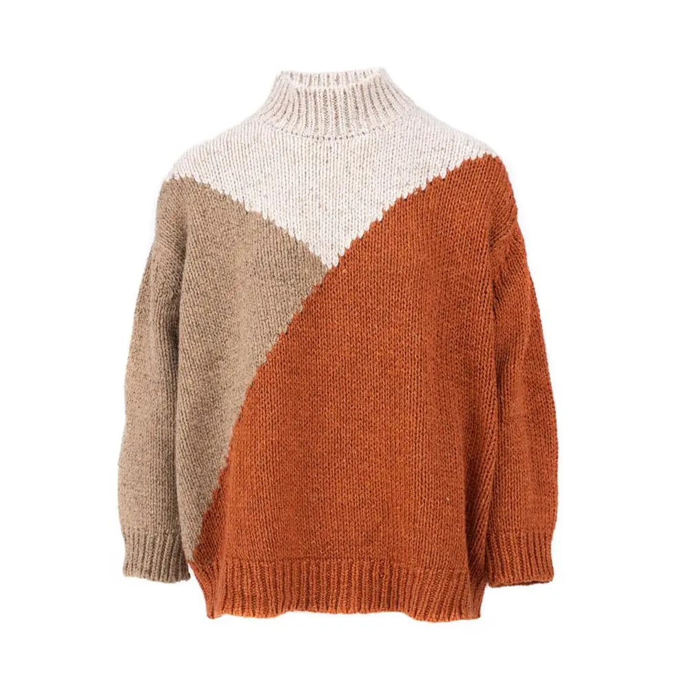 JERSEY DE LANA RECICLADA COLORBLOCK NARANJA Y BEIGE