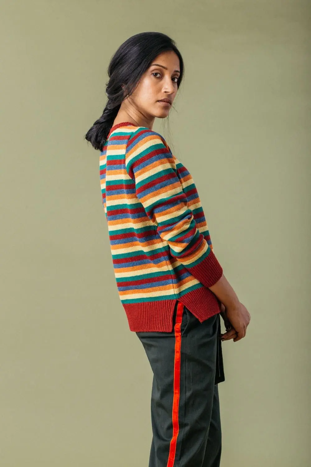 Jersey rayas multicolor mujer de lana reciclada