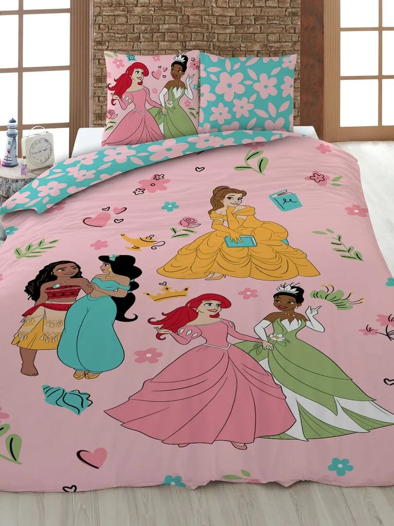JUEGO DE CAMA CON ESTAMPADO DE PRINCESAS 'DISNEY'  INDIVIDUAL  ROSA