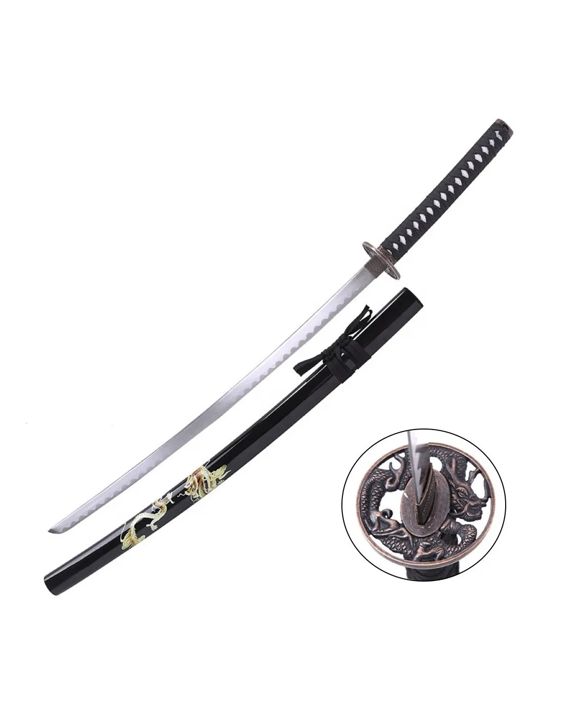 Katana ornamental dragón con vaina negra (96,5 cm.)
