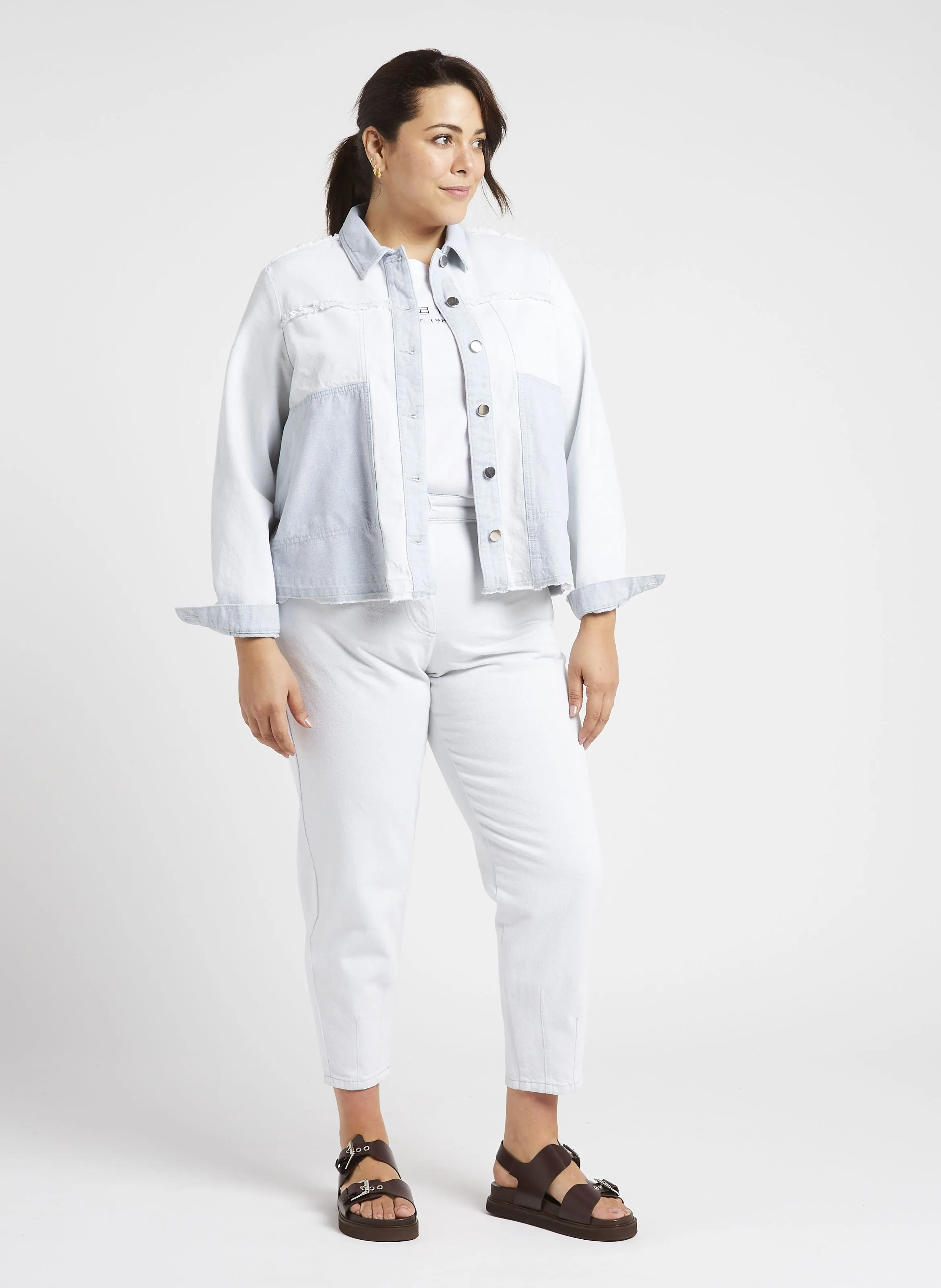 MANA  CHAQUETA VAQUERA RECTA PATCHWORK DE ALGODóN EN AZUL