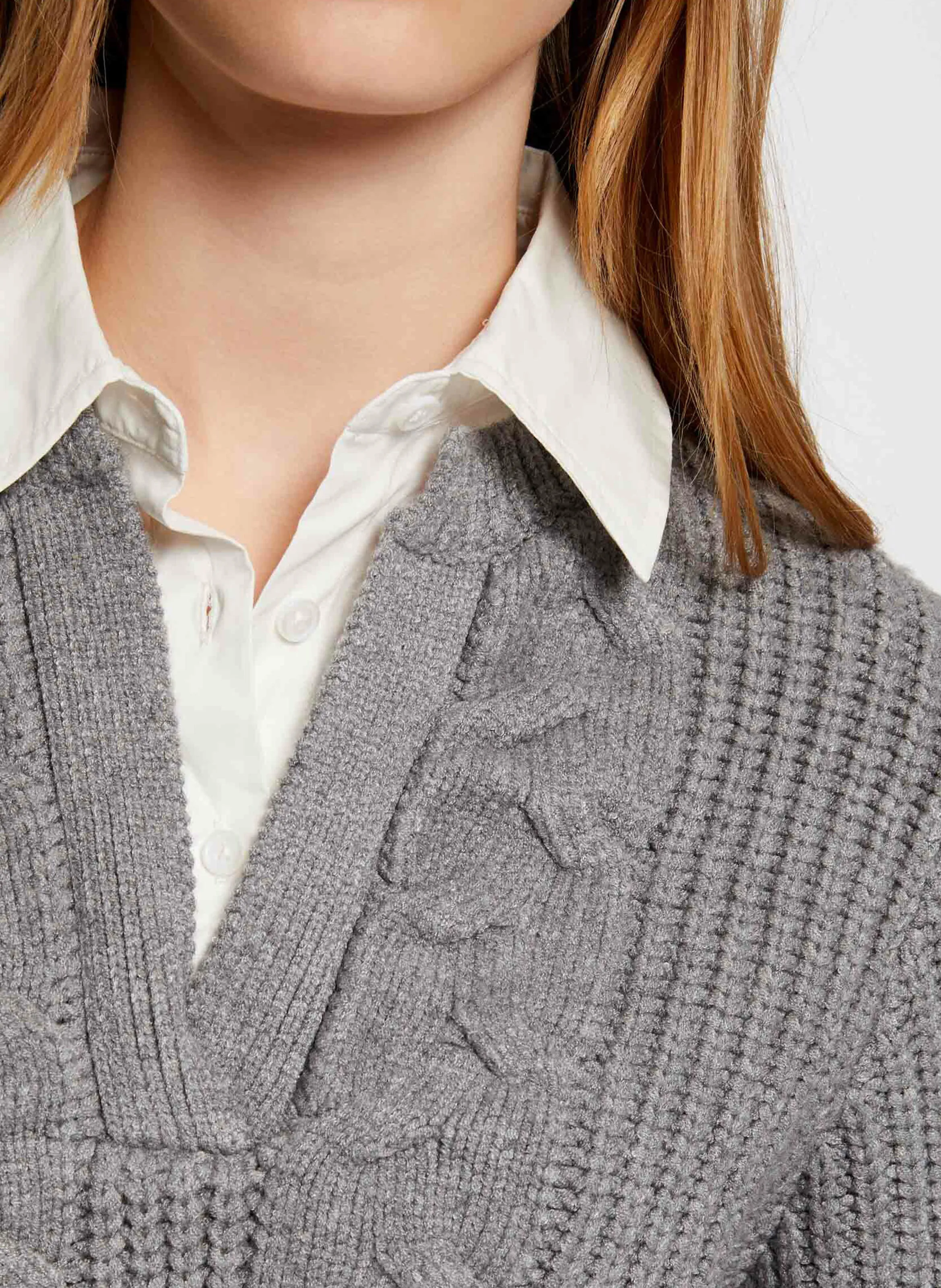 MGREY  SUéTER CON CUELLO DE CAMISA EN GRIS