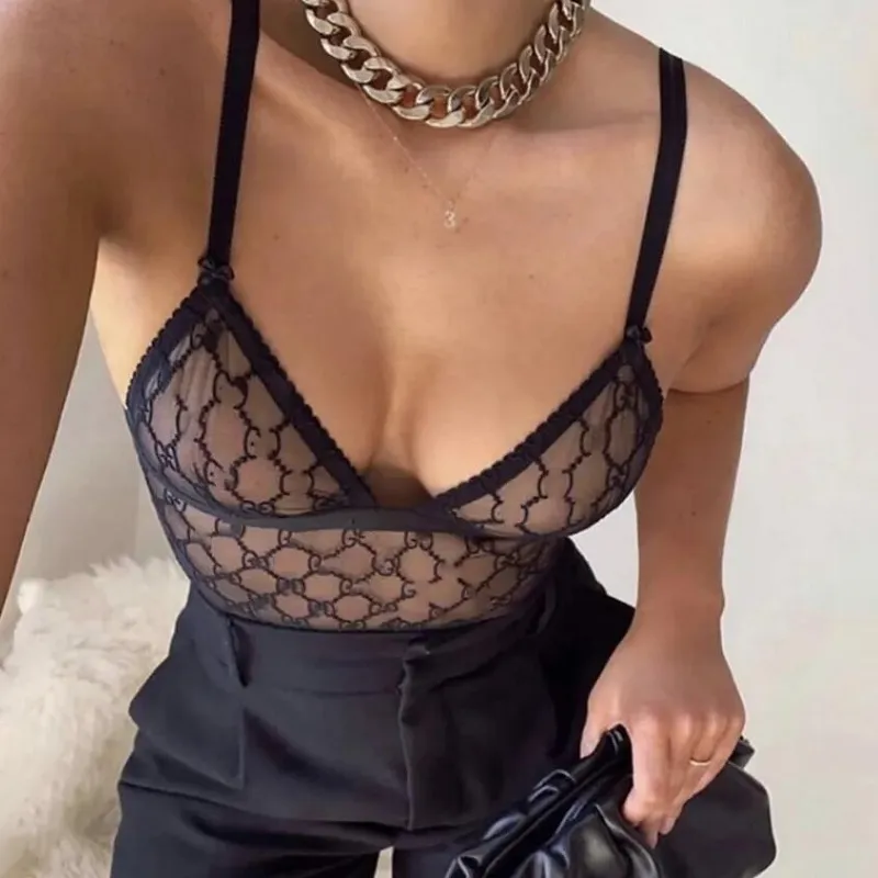 Mujeres Sin rastro Braguitas de jacquard sexy Conjuntos de sujetadores para damas marca de moda fresca Deep V Estampado de letra