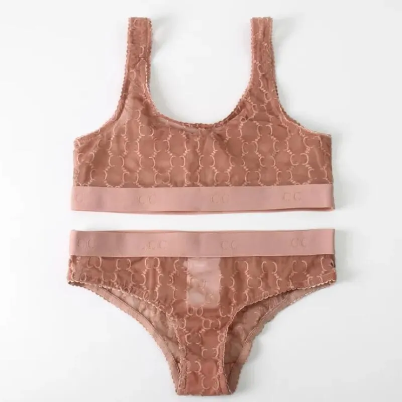Mujeres Sin rastro Braguitas de jacquard sexy Conjuntos de sujetadores para damas marca de moda fresca Deep V Estampado de letra
