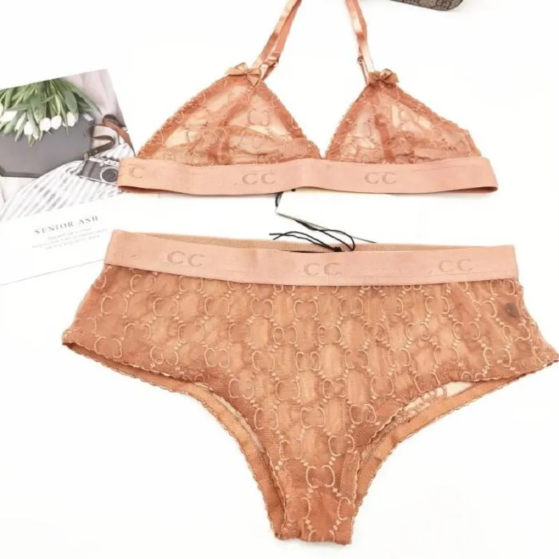 Mujeres Sin rastro Braguitas de jacquard sexy Conjuntos de sujetadores para damas marca de moda fresca Deep V Estampado de letra