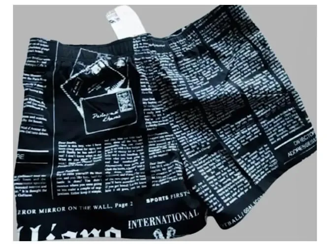 Nueve Bañadores de Periódico John Galliano Ropa Interior EU XL Negro 