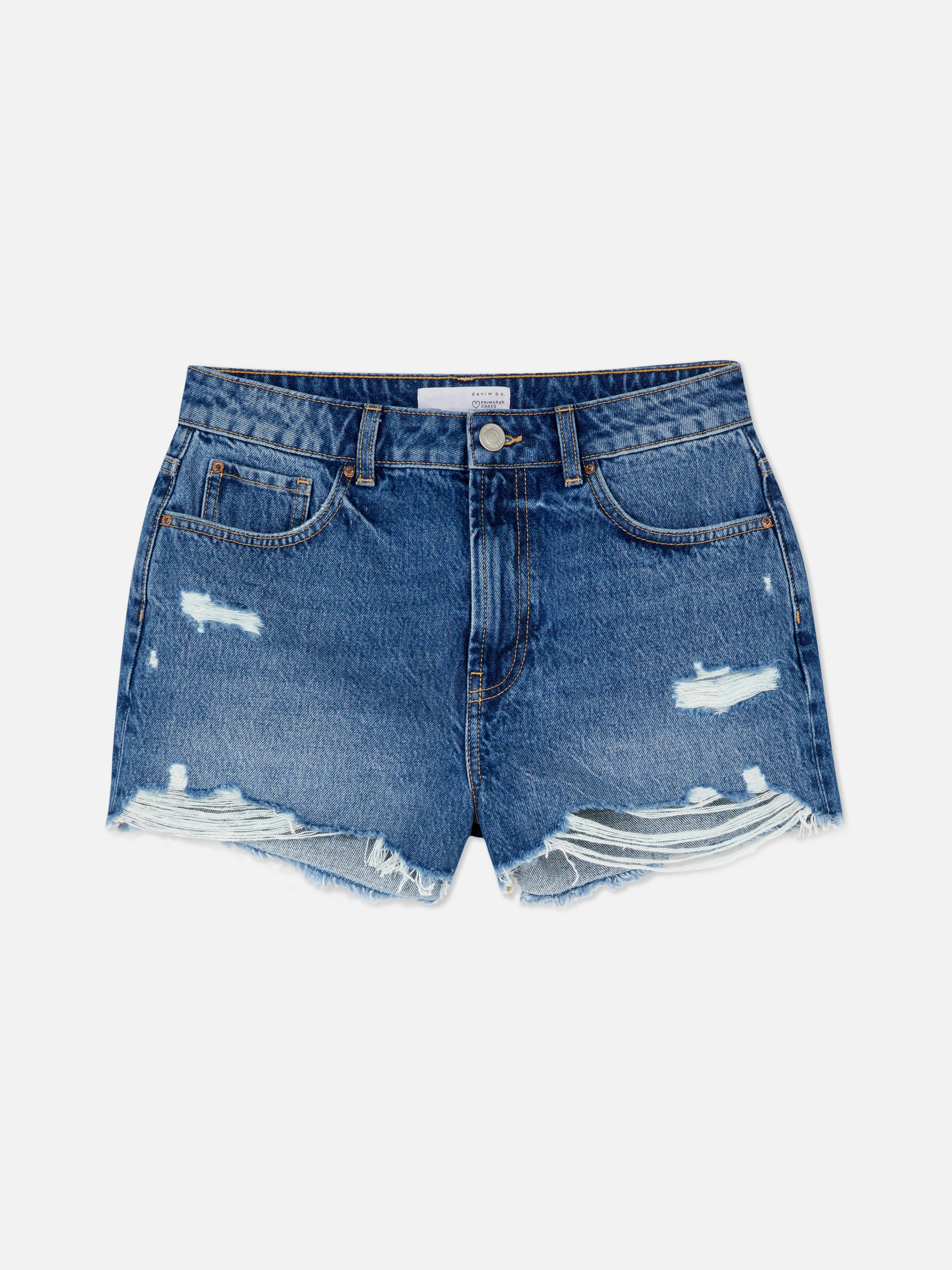Pantalones cortos vaqueros de talle alto desgastados