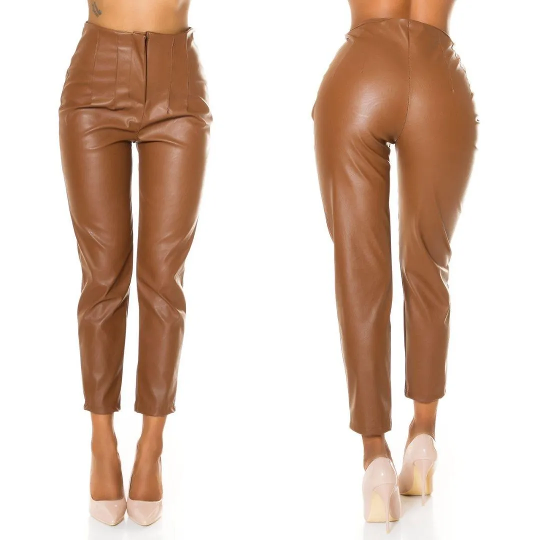 Pantalón polipiel ajuste ceñido Marrón 