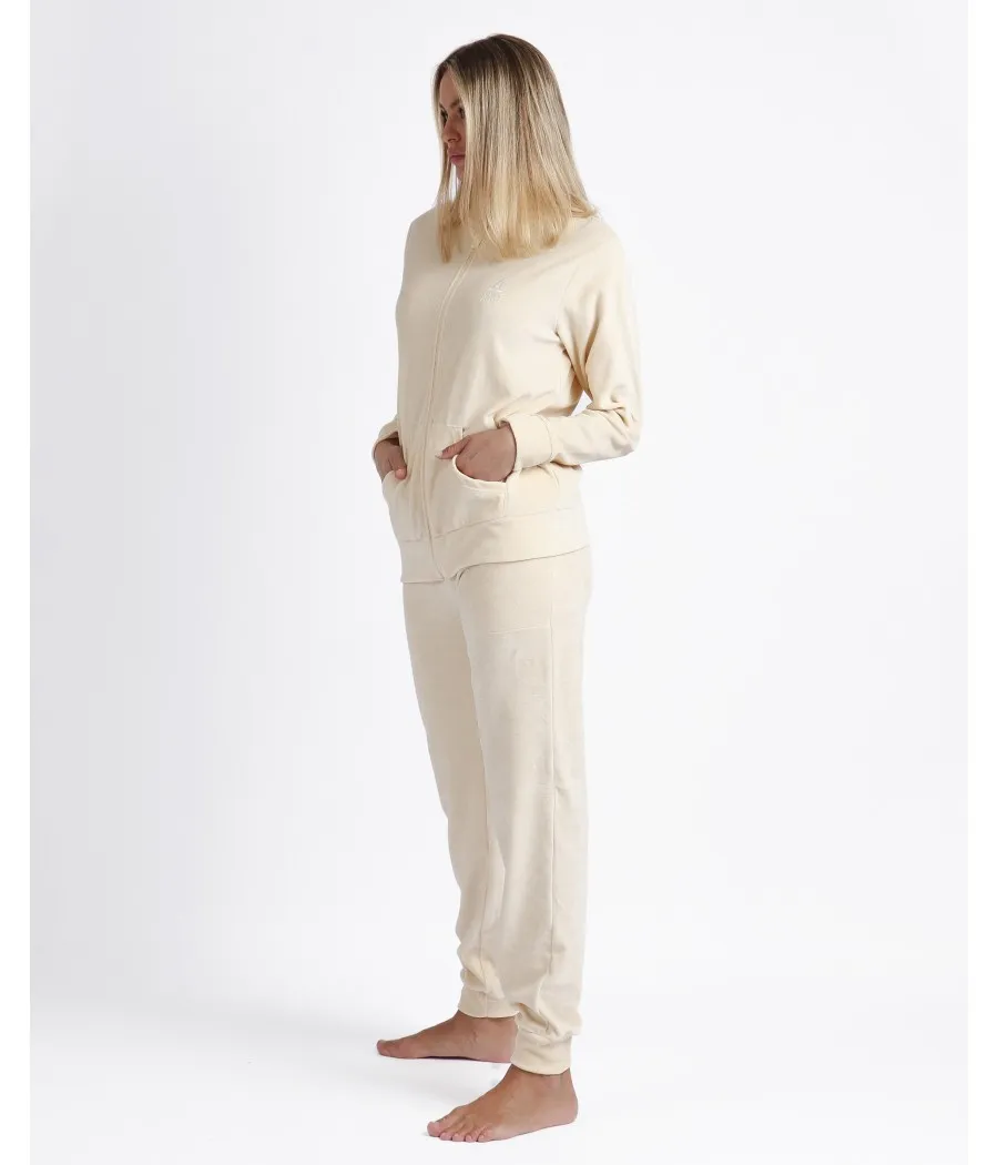 Pijama invierno mujer Admas abierto soft Home beige algodón