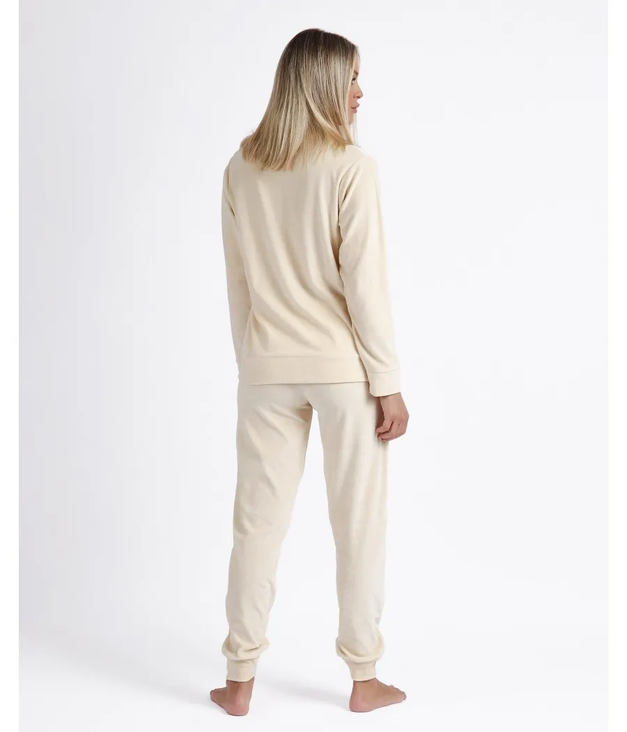 Pijama invierno mujer Admas abierto soft Home beige algodón