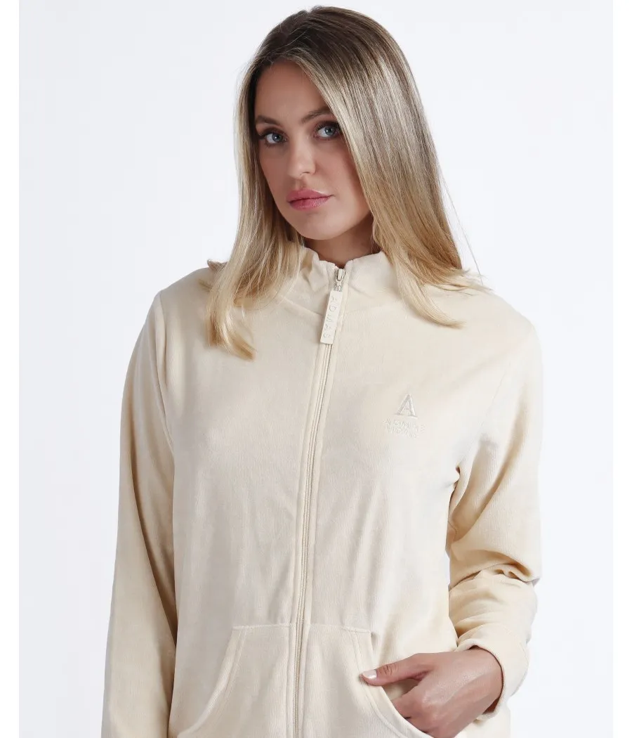Pijama invierno mujer Admas abierto soft Home beige algodón