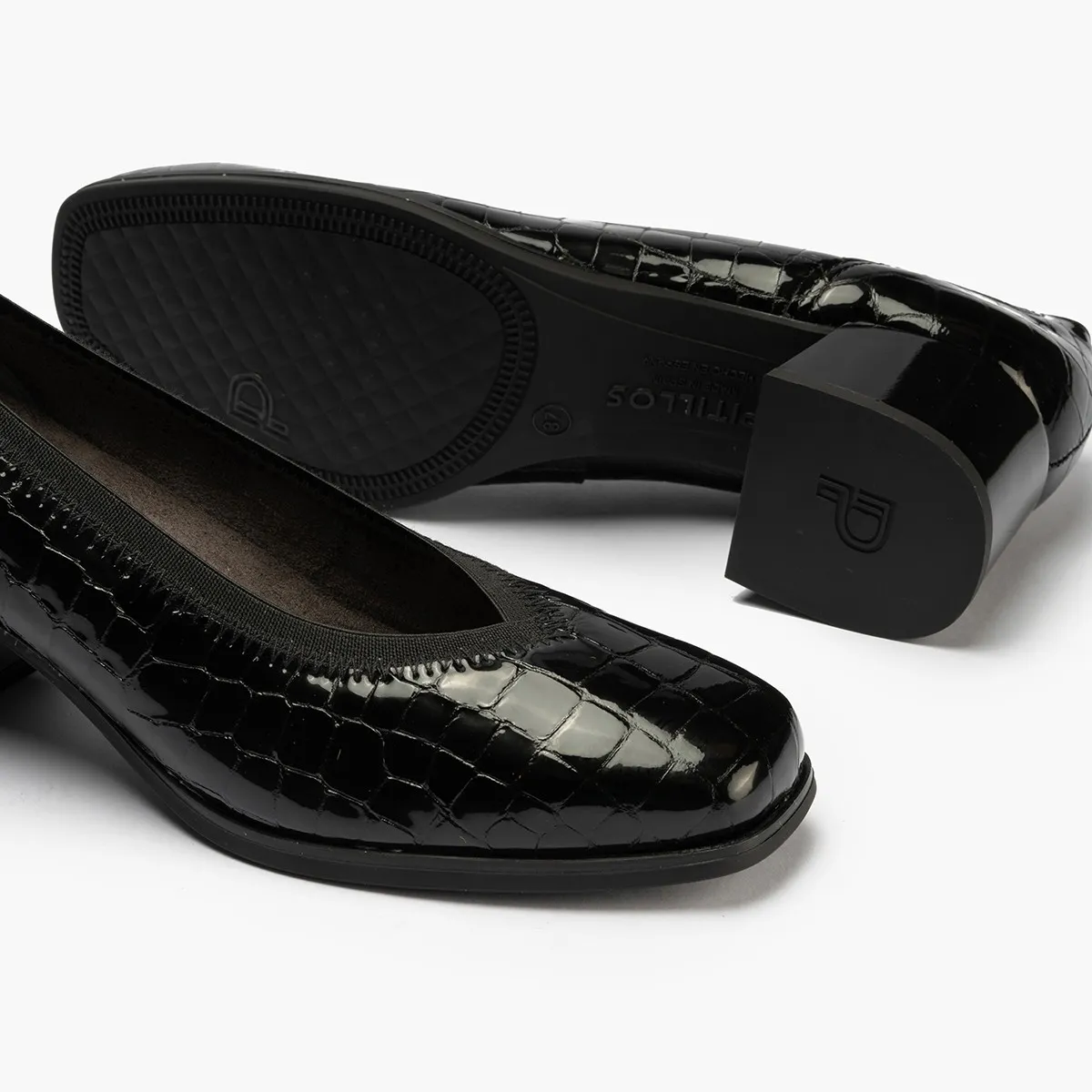 Rebajas Pitillos salón con tacón elásticos piedra y negro P5410