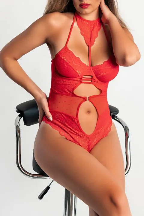 Ropa interior de una pieza con cuello Cambutal, rojo