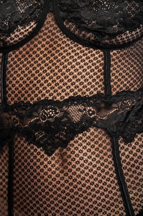 Ropa interior de una pieza con detalles de encaje Saboga, negro