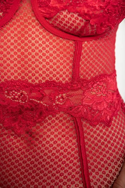 Ropa interior de una pieza con detalles de encaje Saboga, rojo