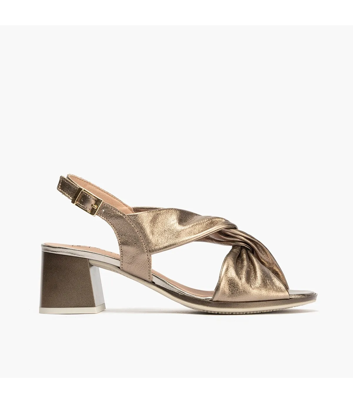 Sandalia tacón mujer tubulares laminado BRONCE