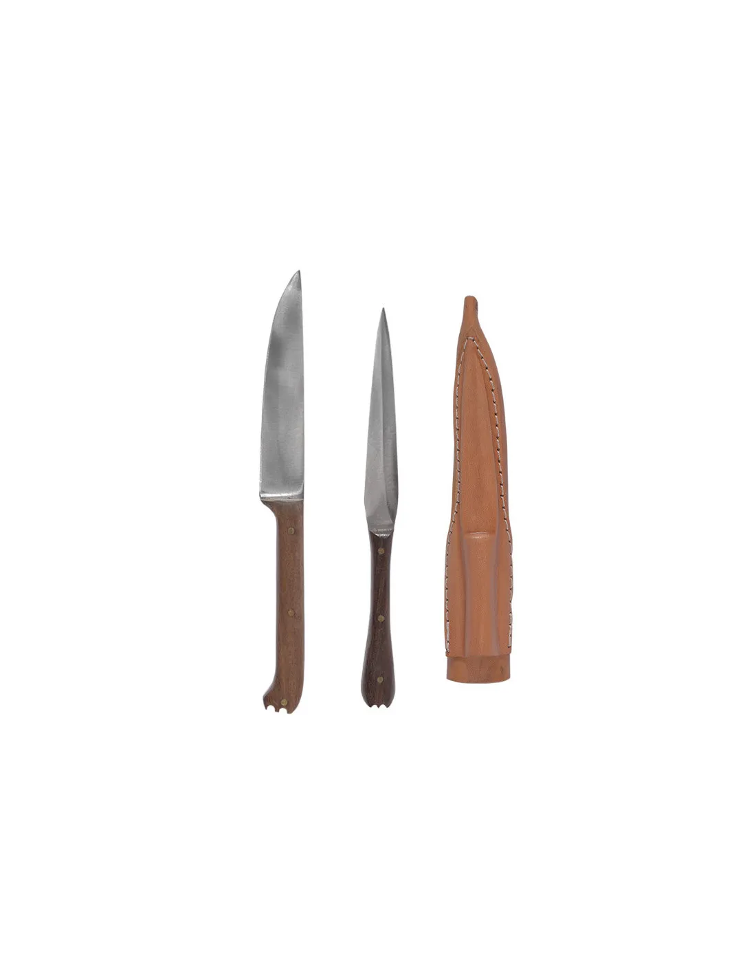 SET 2 CUBIERTOS MEDIEVALES CON FUNDA DE PIEL  MANGO MADERA