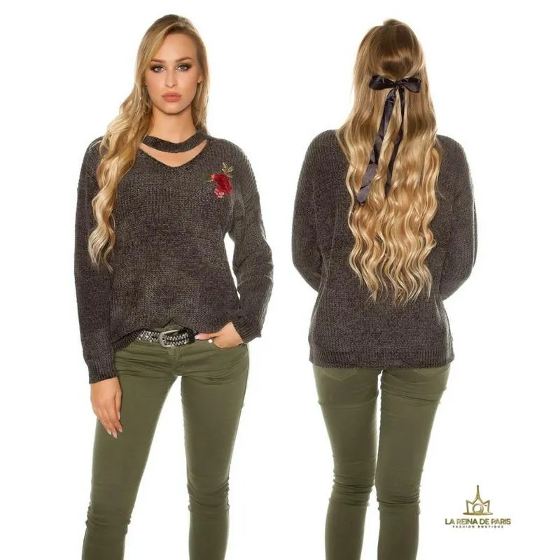Suéter bordado oversize khaki