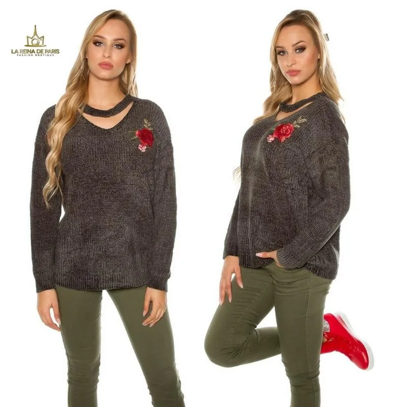 Suéter bordado oversize khaki
