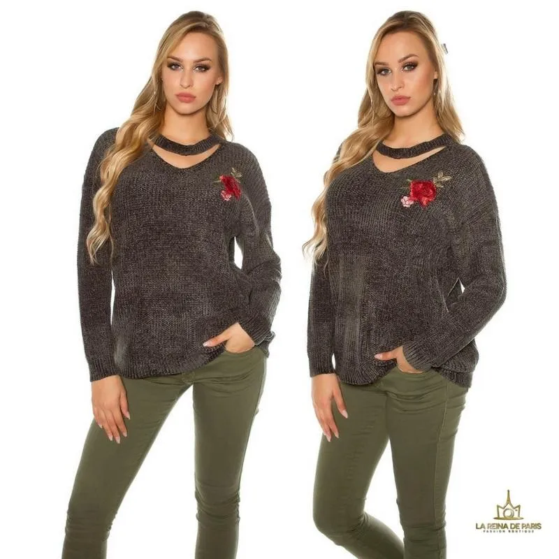 Suéter bordado oversize khaki
