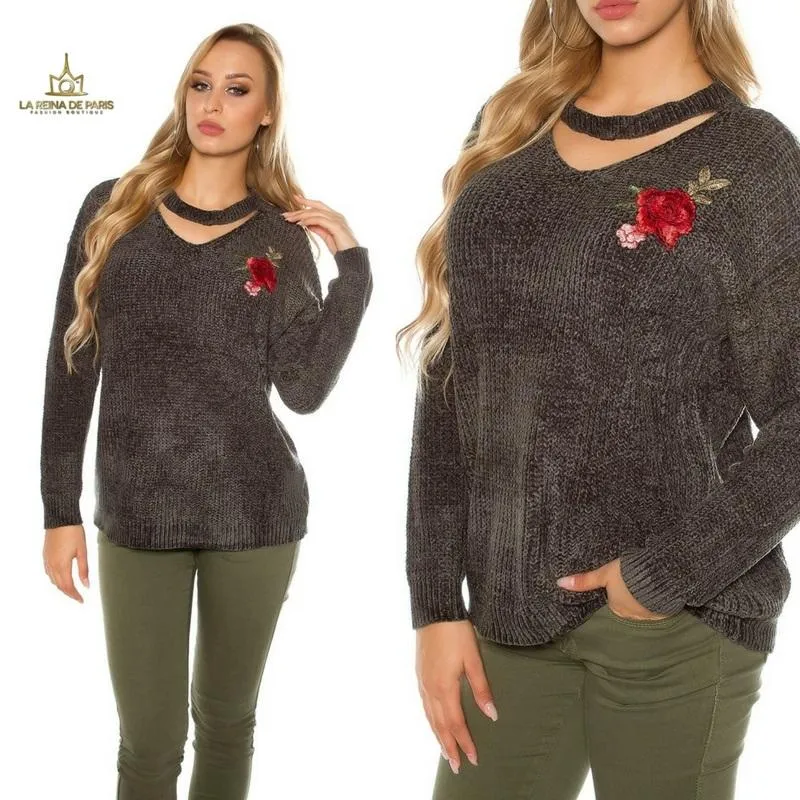 Suéter bordado oversize khaki