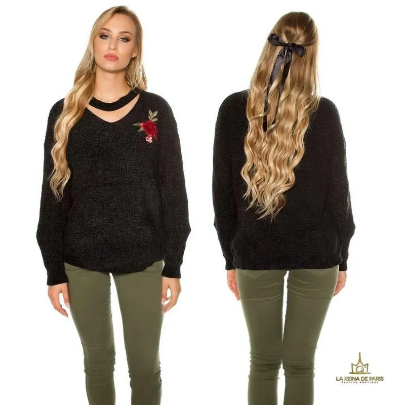 Suéter bordado oversize negro