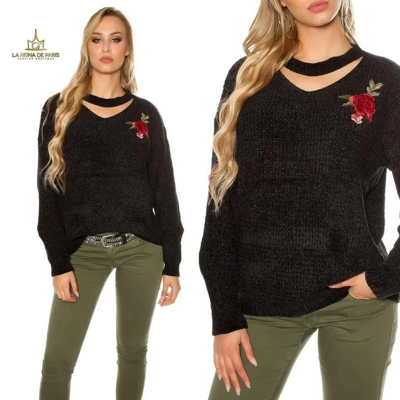 Suéter bordado oversize negro