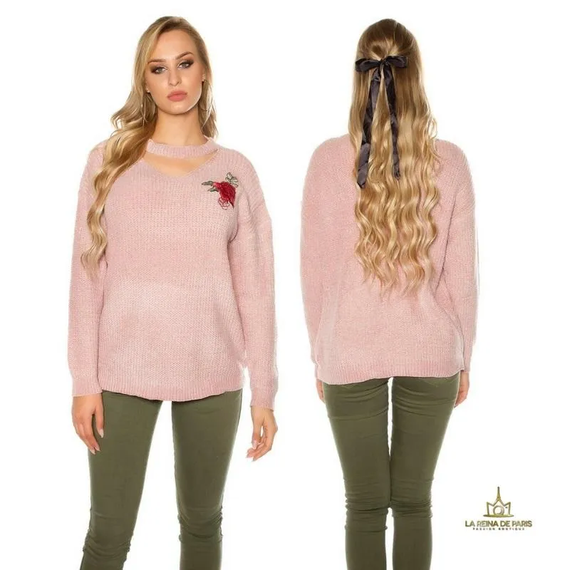 Suéter bordado oversize rosa
