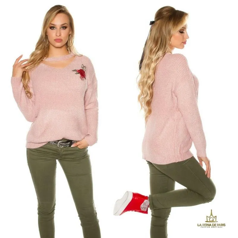 Suéter bordado oversize rosa