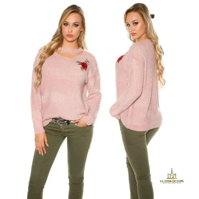 Suéter bordado oversize rosa