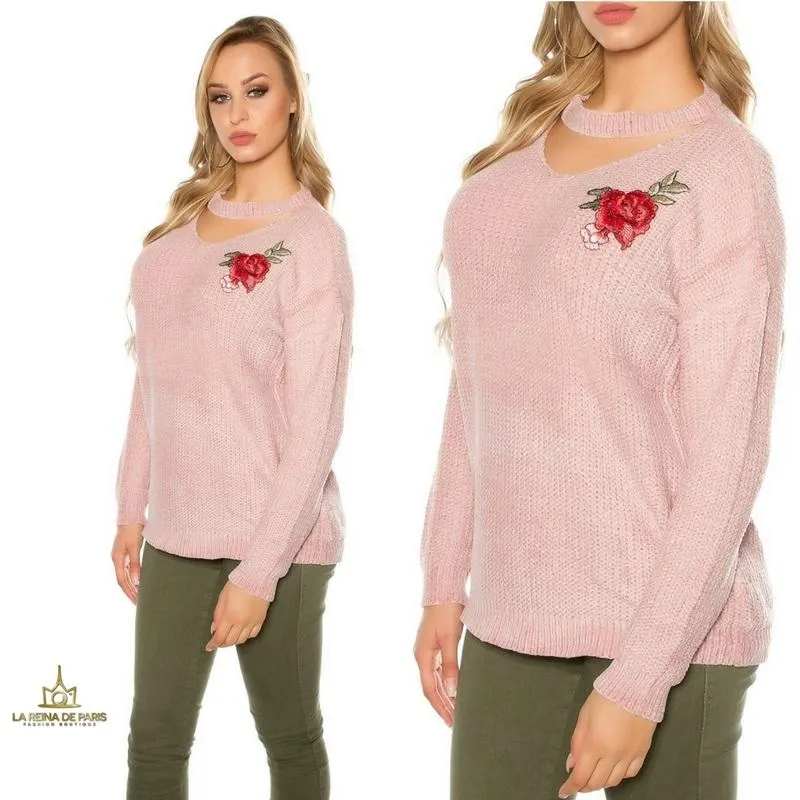 Suéter bordado oversize rosa