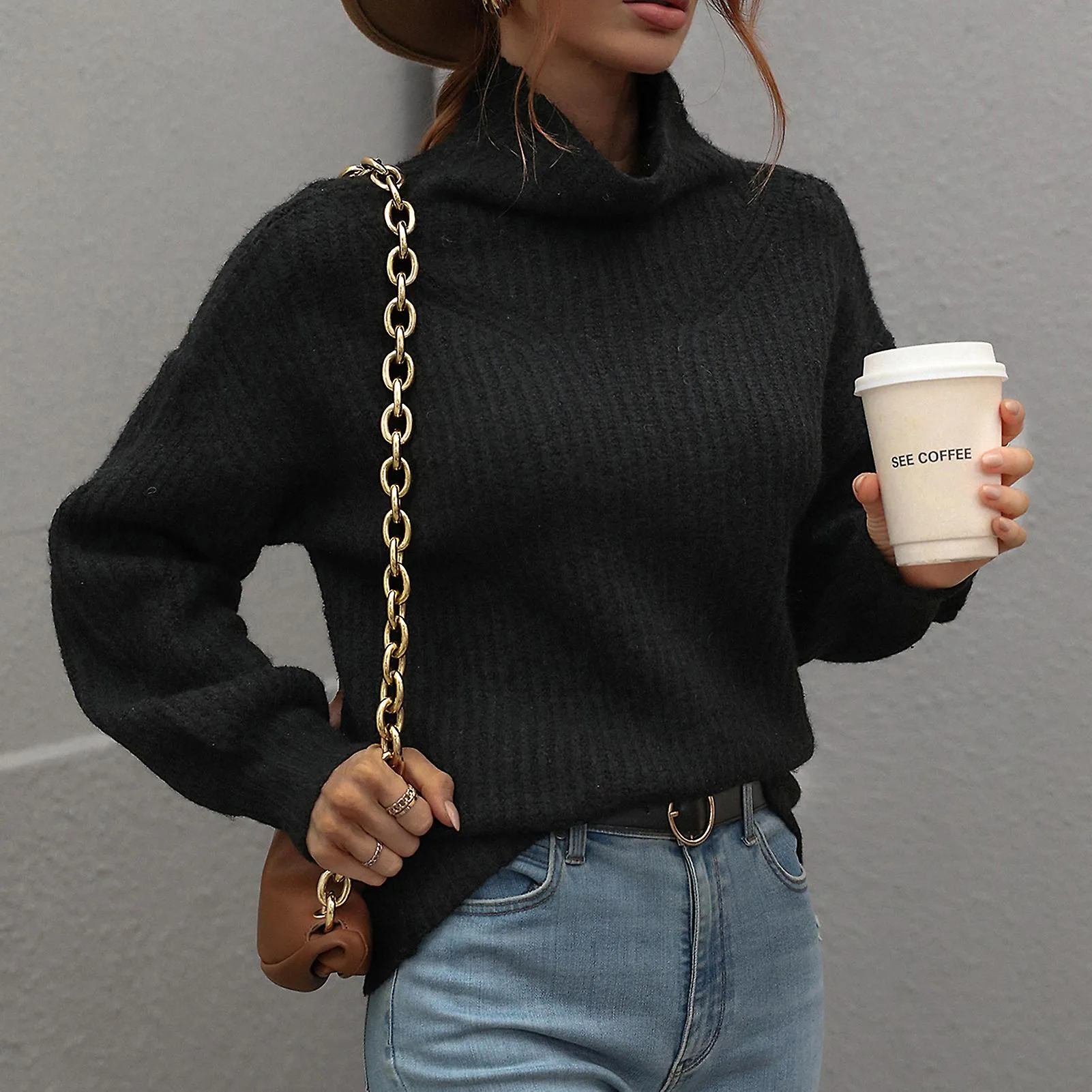 Suéter casual de invierno para mujer Manga larga Suéter suave cálido