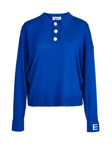 Suéter punto fino azul con cuello