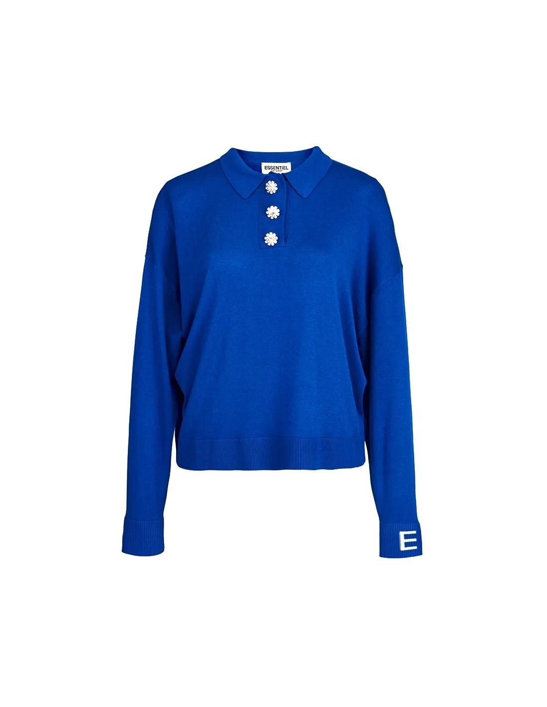 Suéter punto fino azul con cuello