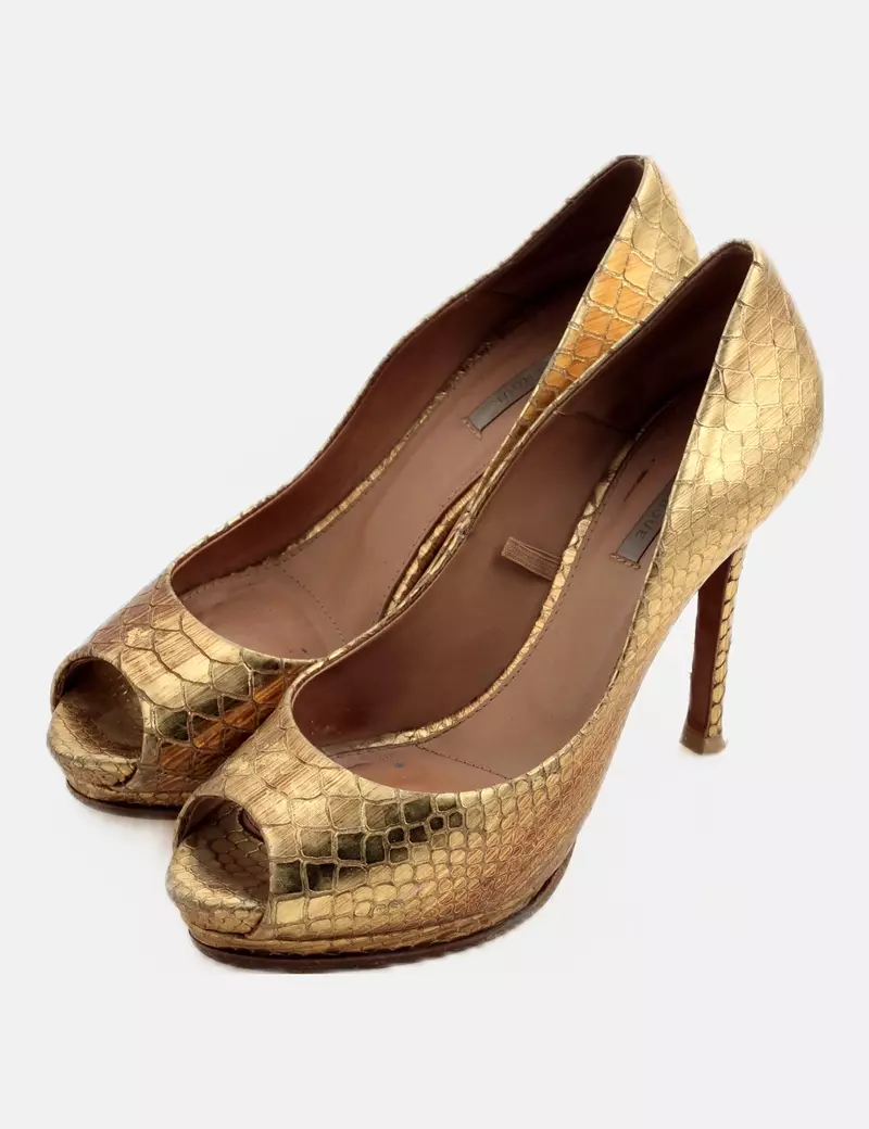 Uterqüe Zapato dorado estampado