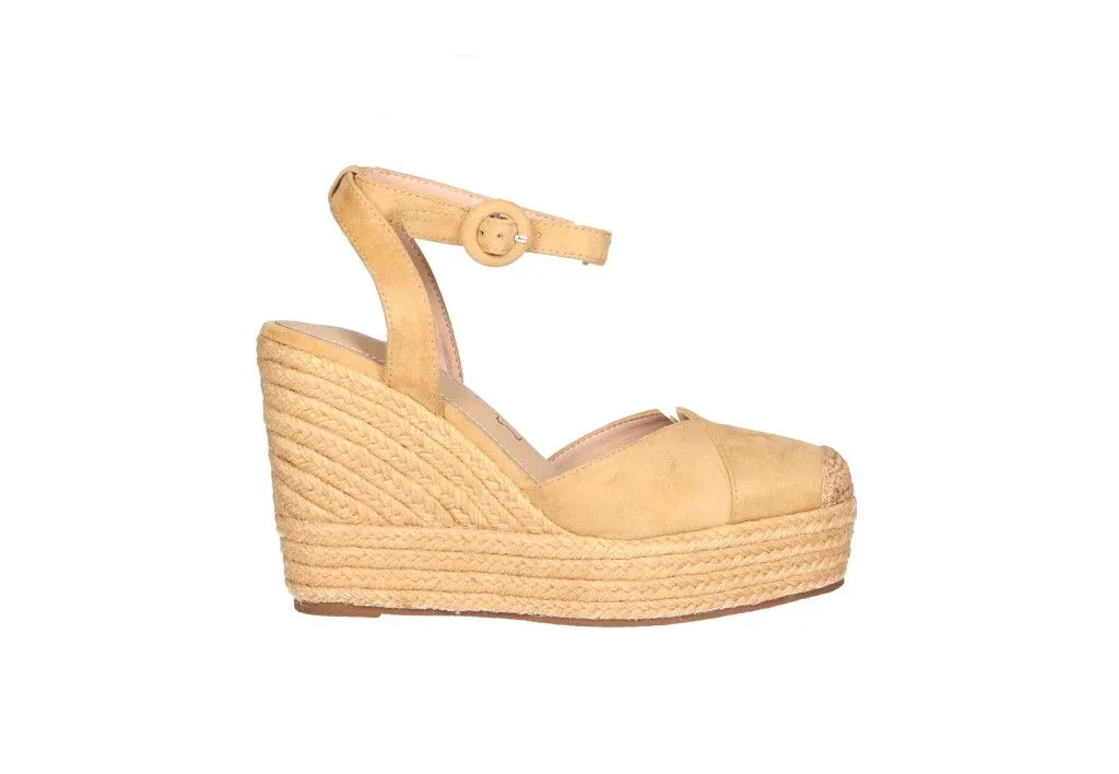 Valenciana Nobuck Camel Pulsera Cuña Esparto Alta