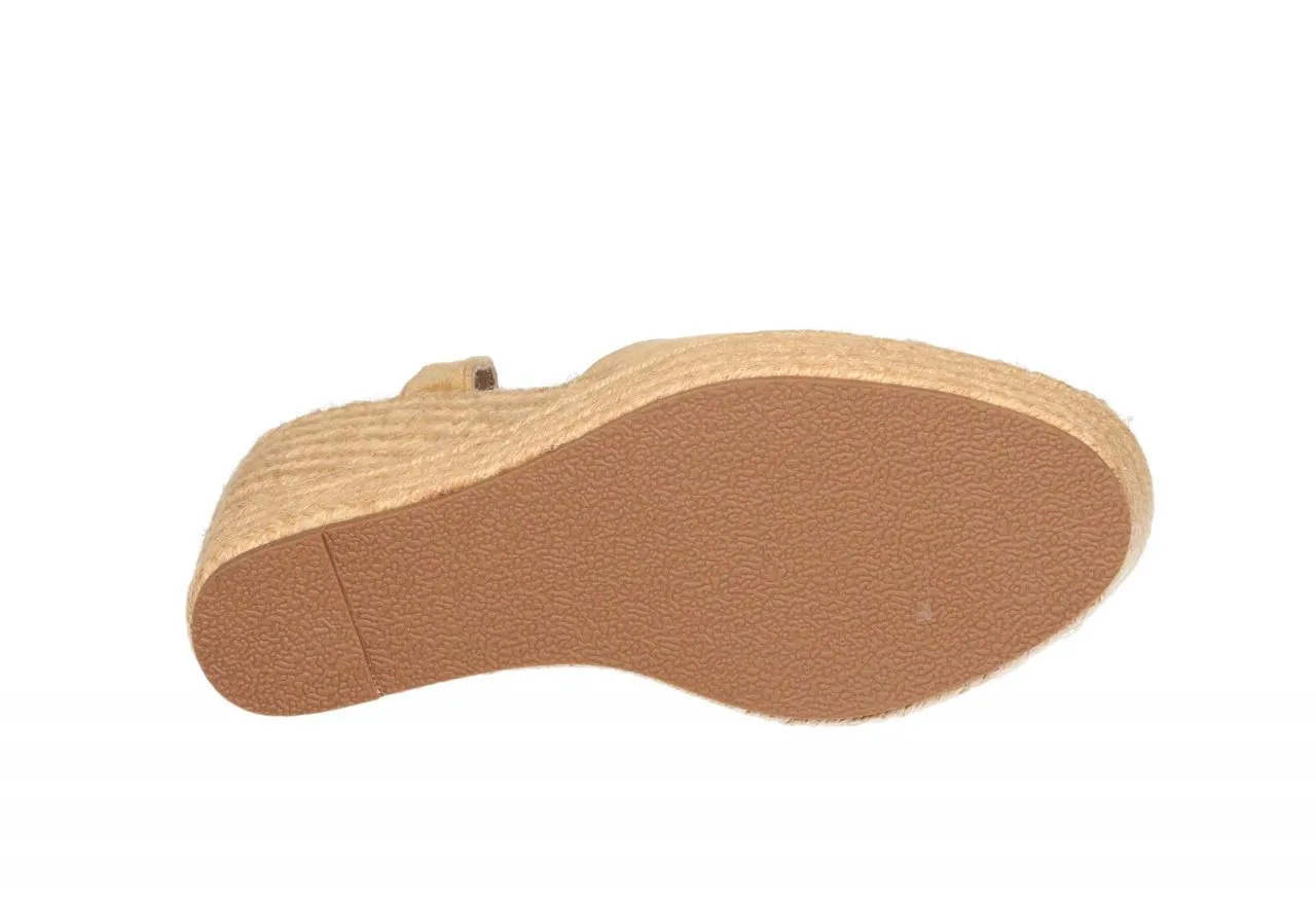 Valenciana Nobuck Camel Pulsera Cuña Esparto Alta