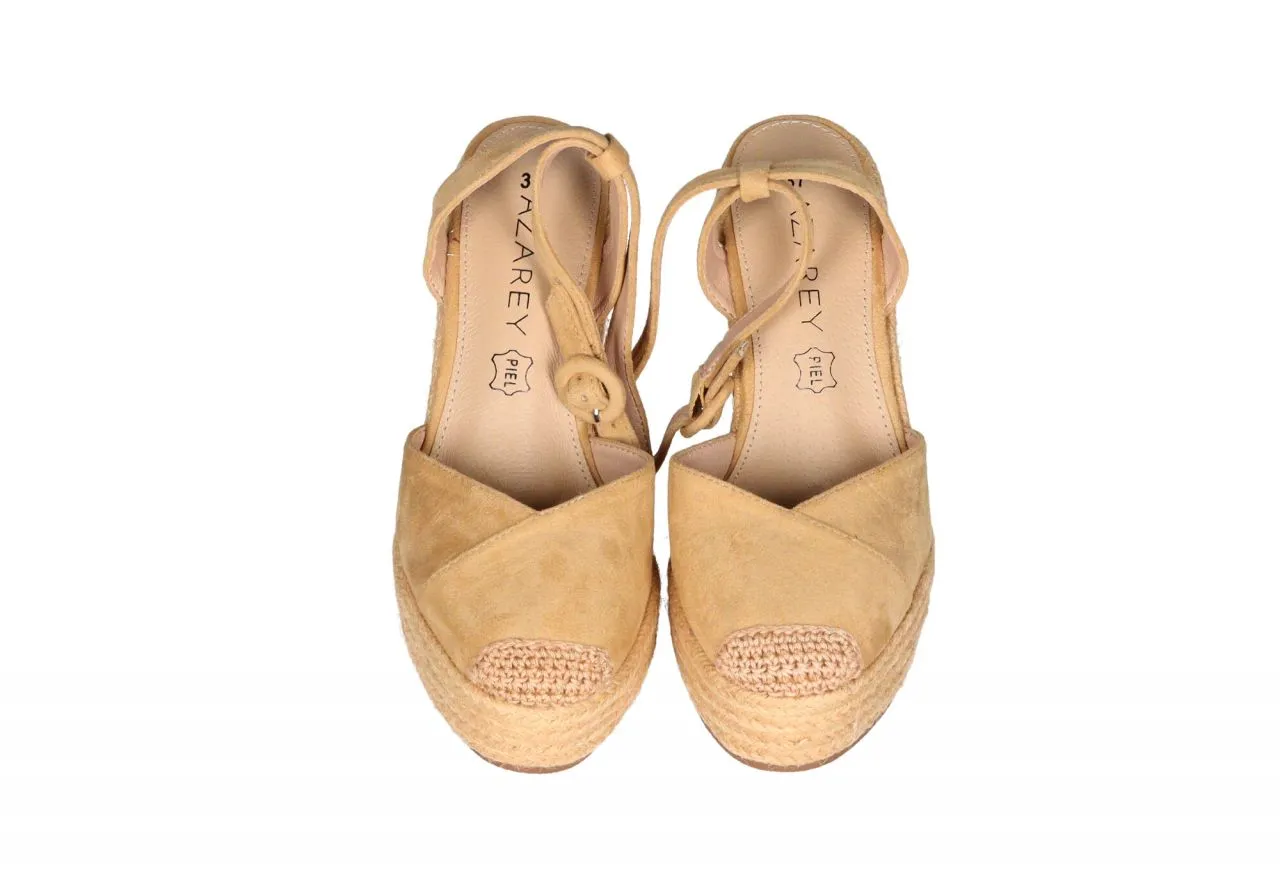 Valenciana Nobuck Camel Pulsera Cuña Esparto Alta
