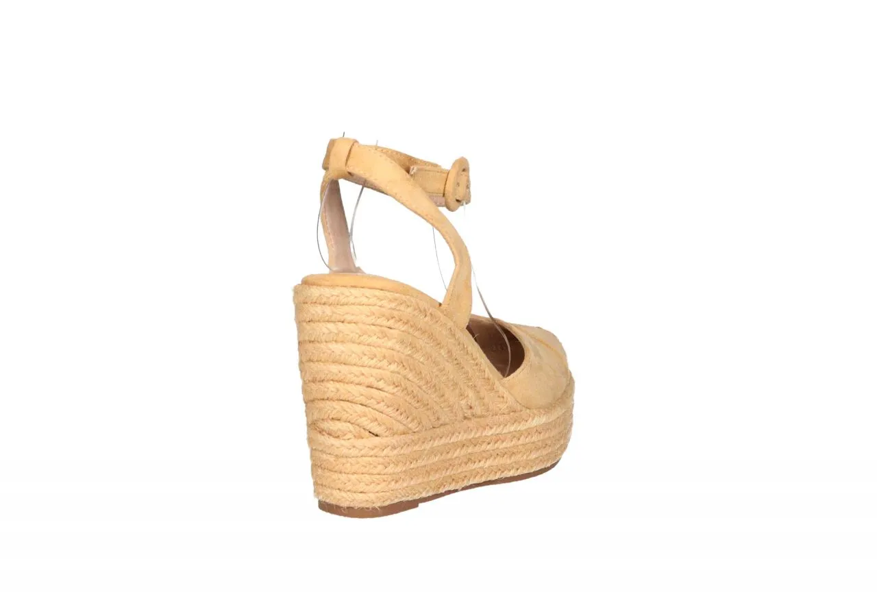 Valenciana Nobuck Camel Pulsera Cuña Esparto Alta