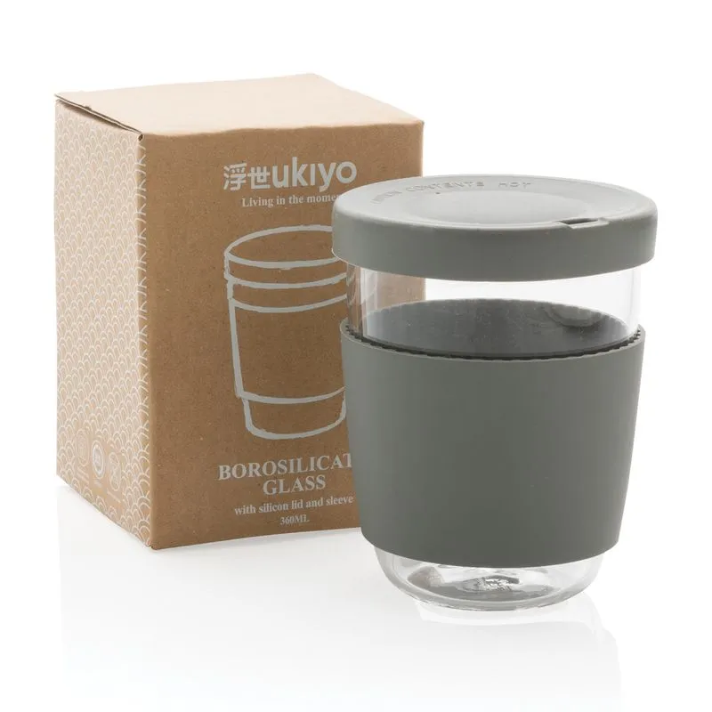 Vaso de borosilicato Ukiyo con tapa y funda de silicona