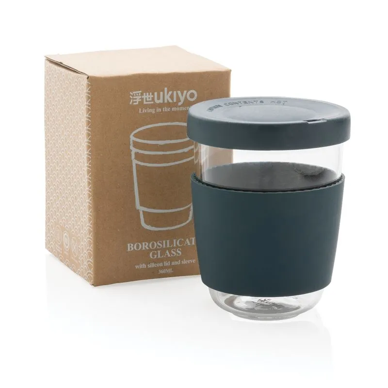 Vaso de borosilicato Ukiyo con tapa y funda de silicona